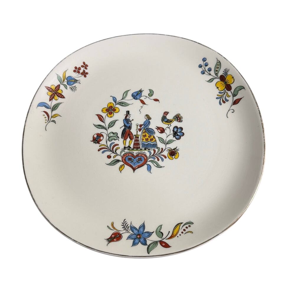Iva-Lure Crooksville Serving Plate Platter Pennsylvania Dutch Folk Art 12”